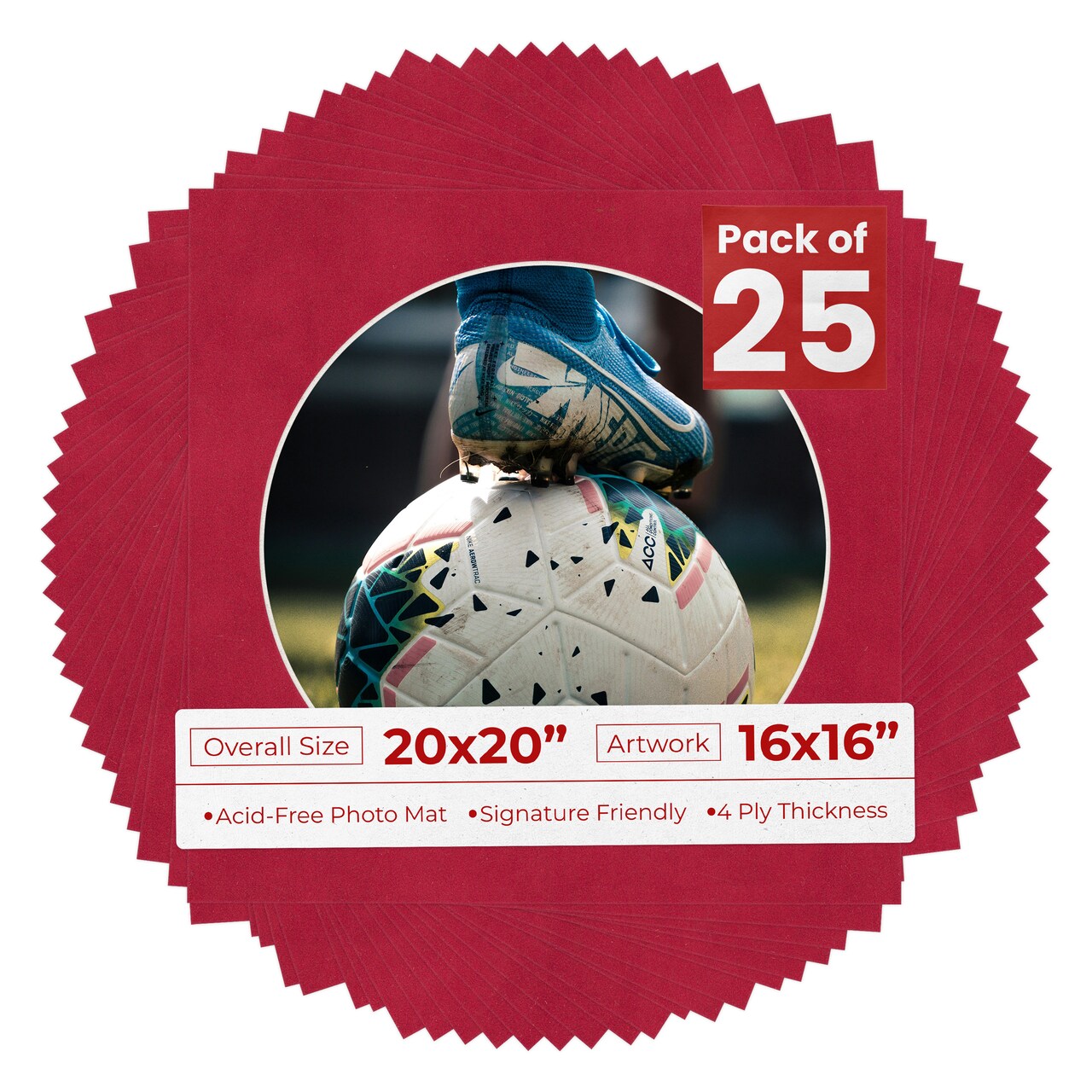 Red Suede Mat Board for 20x20 Frames - Circle Opening for 16x16 Photos